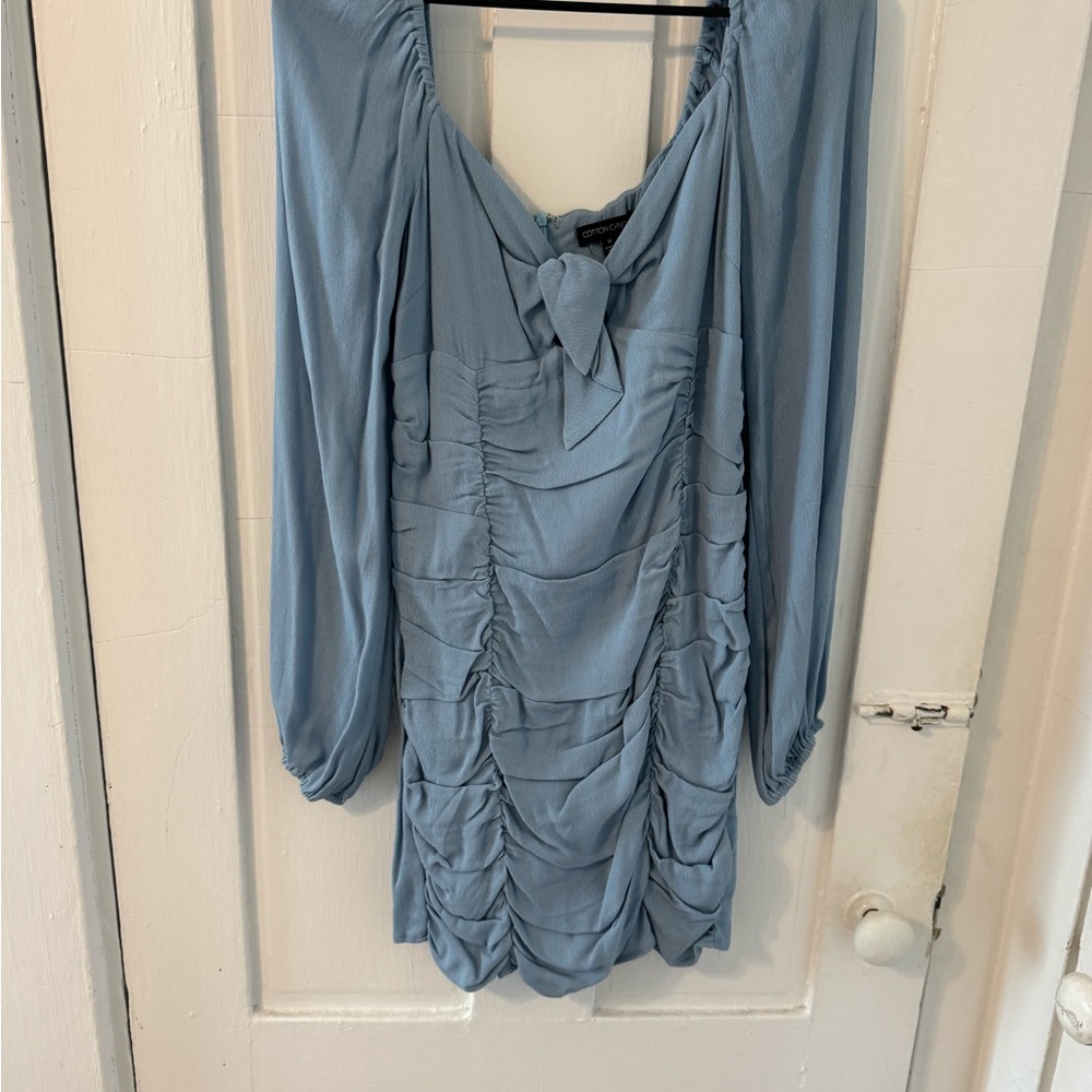 Light Blue Ruched Long Sleeve Dress